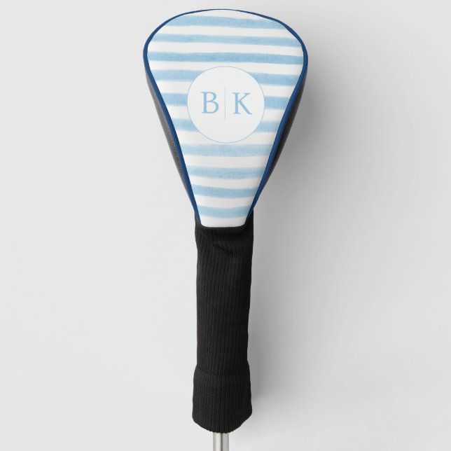 Custom Monogram Blue Striped Golf Head Cover (Front)