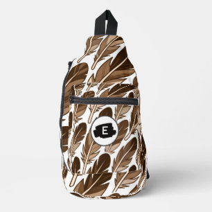 Custom Monogram Boho Feather Sling Bag – Brown