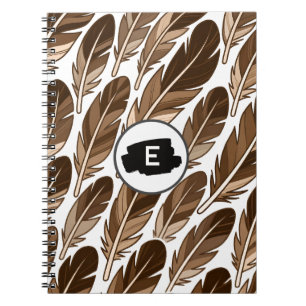 Custom Monogram Boho Spiral Notebook Brown Feather