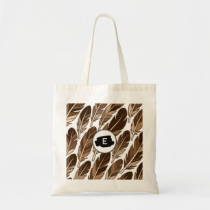 Custom Monogram Boho Tote Bag – Brown Feathers