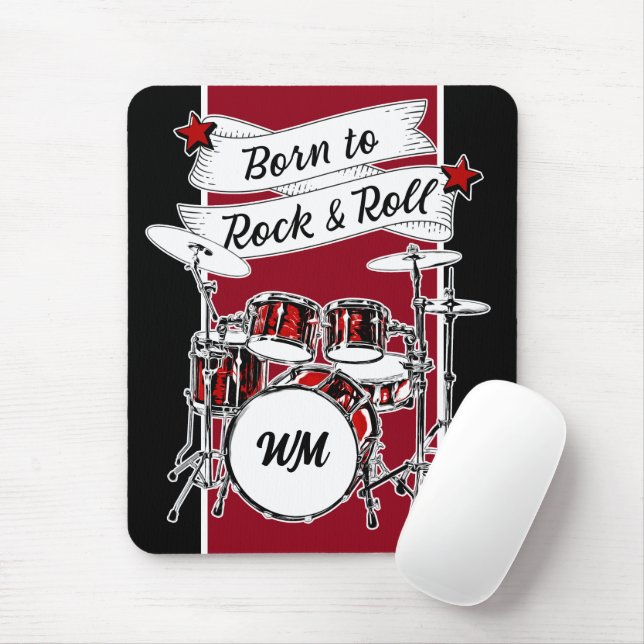 Custom Monogram Born to Rock & Roll Drummer Drum M Mouse Mat (With Mouse)