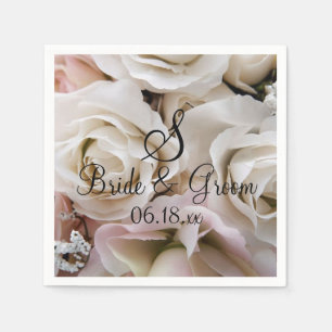 Custom Monogram Bride Groom Name Wedding Roses Nap Napkin