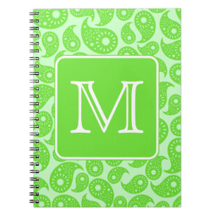 Custom Monogram. Bright Green Paisley Pattern. Notebook