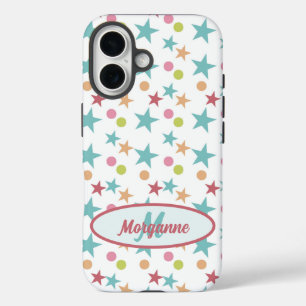 Custom Monogram Bright Pastel Cheerful Pattern iPhone 16 Case