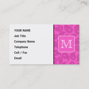 Custom Monogram. Bright Pink Paisley Pattern. Business Card