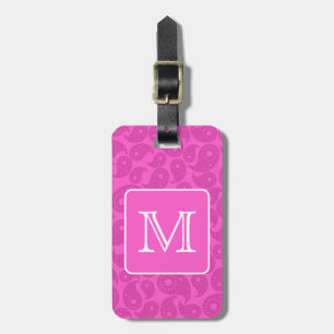 Custom Monogram. Bright Pink Paisley Pattern. Luggage Tag