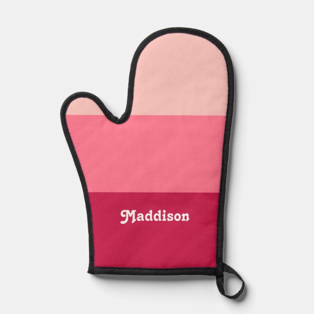 Custom monogram, bright pink retro typography  oven mitt (Front)
