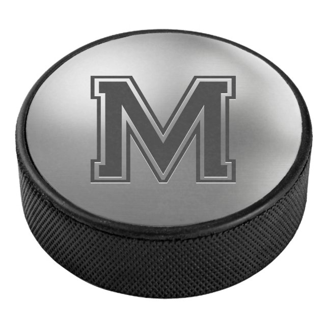 Custom Monogram Brushed Metal Cool Hockey Puck (3/4)