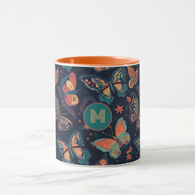 Custom Monogram Butterfly Pattern Mug (Center)
