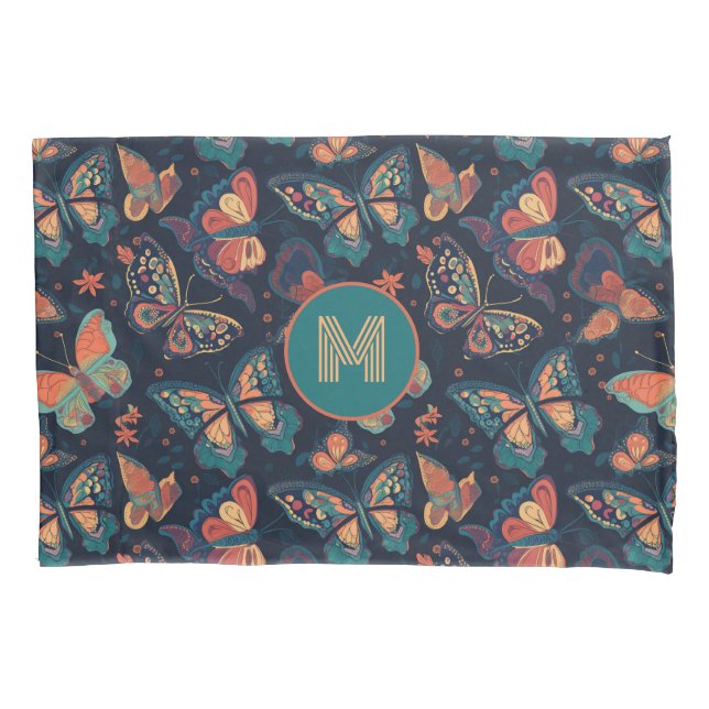 Custom Monogram Butterfly Pattern Pillowcase (Front)