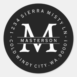 Custom Monogram BW Circular Return Address Label