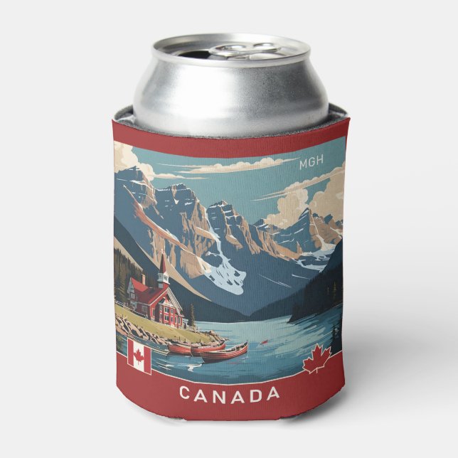 Custom Monogram Canada Travel Poster Can Cooler (Can Front)
