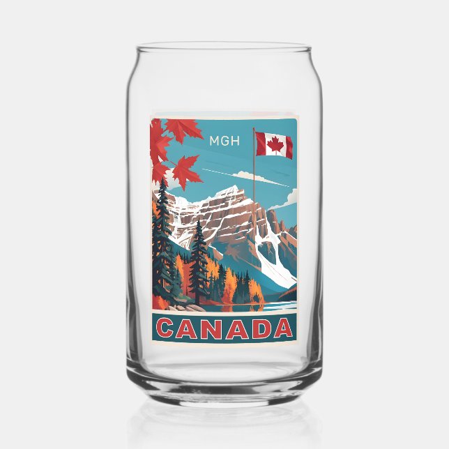 Custom Monogram Canada Travel Poster Can Glass (Front)