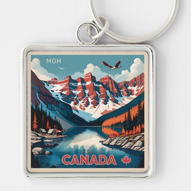 Custom Monogram Canada Travel Poster Key Ring (Front)