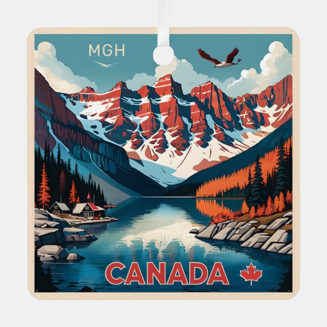 Custom Monogram Canada Travel Poster Metal Tree Decoration (Front)