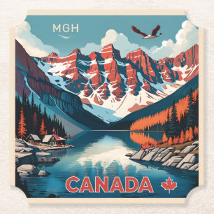 Custom Monogram Canada Travel Poster Paper Coaster