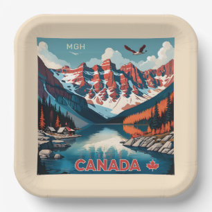 Custom Monogram Canada Travel Poster Paper Plate