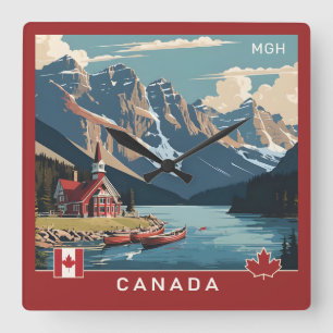 Custom Monogram Canada Travel Poster Square Wall Clock