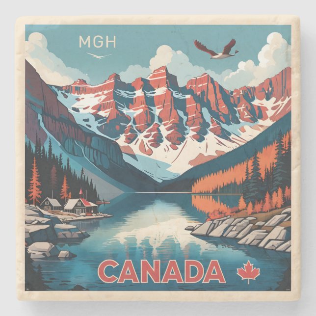 Custom Monogram Canada Travel Poster Stone Coaster (Front)