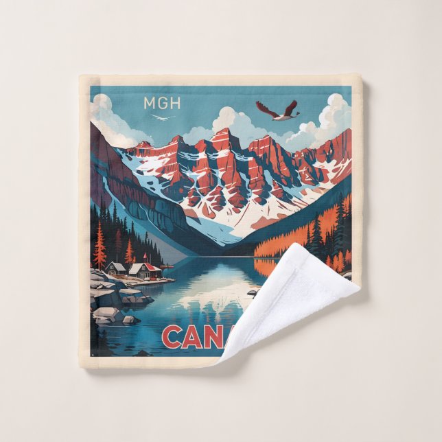 Custom Monogram Canada Travel Poster Wash Cloth (Wash Cloth)