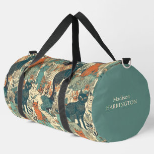 Custom Monogram Cats Pattern Duffle Bag