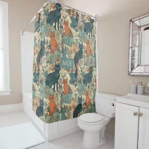 Custom Monogram Cats Pattern Shower Curtain