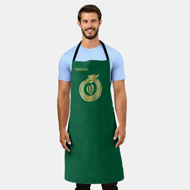 Custom Monogram Celtic Style Gold Toned Ouroboros Apron (Worn)
