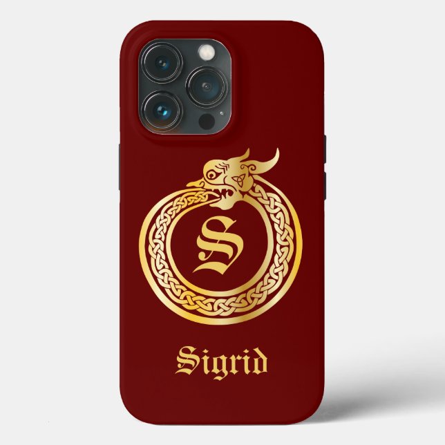 Custom Monogram Celtic Style Gold Toned Ouroboros  Case-Mate iPhone Case (Back)