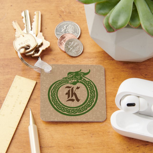 Custom Monogram Celtic Style Ouroboros Keychain (Desk)