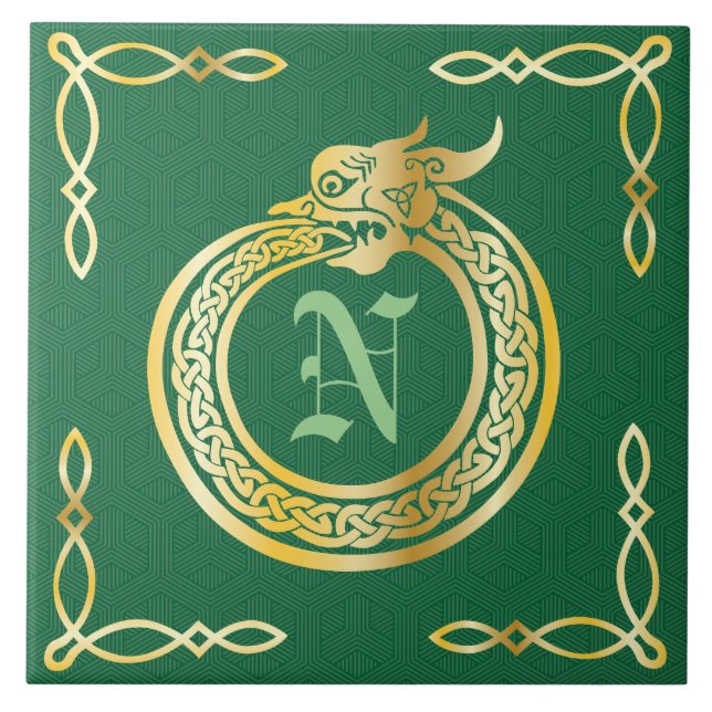 Custom Monogram Celtic Style Ouroboros Tile (Front)