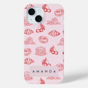 Custom Monogram Charming Girly Cherry Strawberry iPhone 15 Case