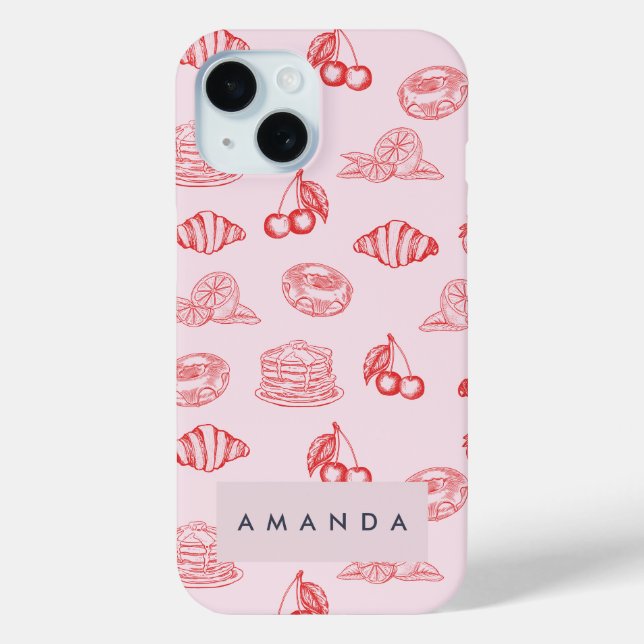 Custom Monogram Charming Girly Cherry Strawberry Case-Mate iPhone Case (Back)
