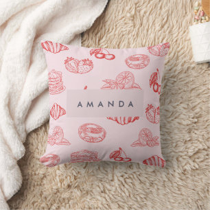 Custom Monogram Charming Girly Cherry Strawberry Cushion