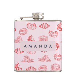 Custom Monogram Charming Girly Cherry Strawberry Hip Flask