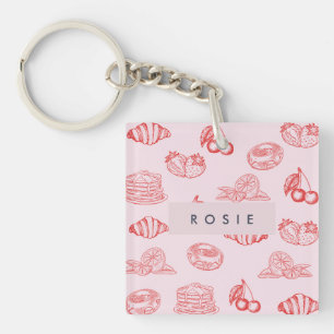 Custom Monogram Charming Girly Cherry Strawberry Key Ring