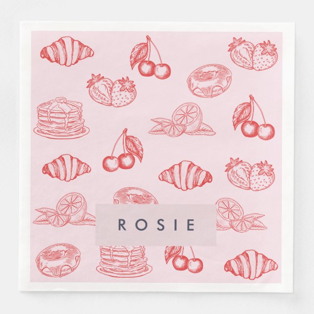 Custom Monogram Charming Girly Cherry Strawberry Napkin (Front)