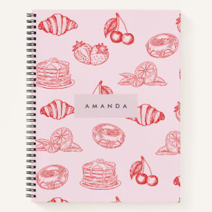 Custom Monogram Charming Girly Cherry Strawberry Notebook