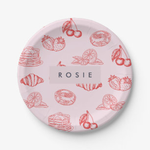 Custom Monogram Charming Girly Cherry Strawberry Paper Plate