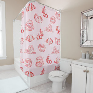 Custom Monogram Charming Girly Cherry Strawberry Shower Curtain