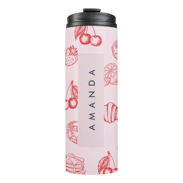 Custom Monogram Charming Girly Cherry Strawberry Thermal Tumbler (Front)