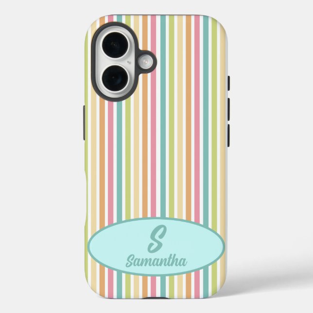 Custom Monogram Cheerful Pastel Stripes  Case-Mate iPhone Case (Back)