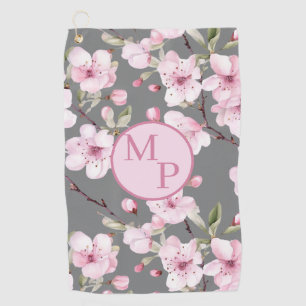 Custom Monogram Cherry Blossom  Golf Towel