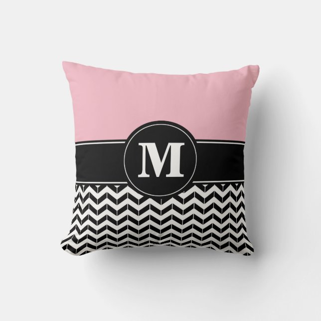 Custom Monogram Chevron Pink Cushion (Front)