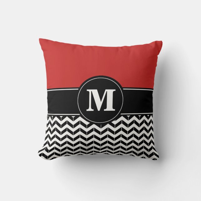 Custom Monogram Chevron Red Cushion (Front)