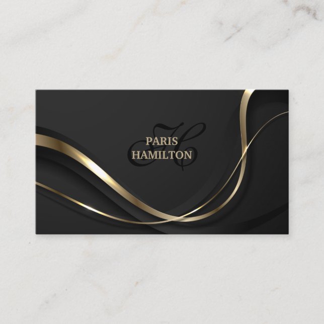 Custom Monogram Chic Black & Gold Professional Business Card (Front)
