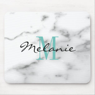 Custom monogram chic white marble stone mouse pad