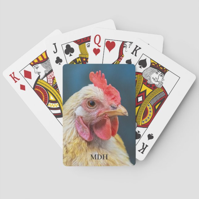 Custom Monogram Chicken Close-Up Playing Cards (Back)