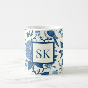 Custom Monogram Chinoiserie Blue and White Coffee Mug