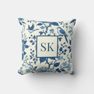 Custom Monogram Chinoiserie Blue and White  Cushion