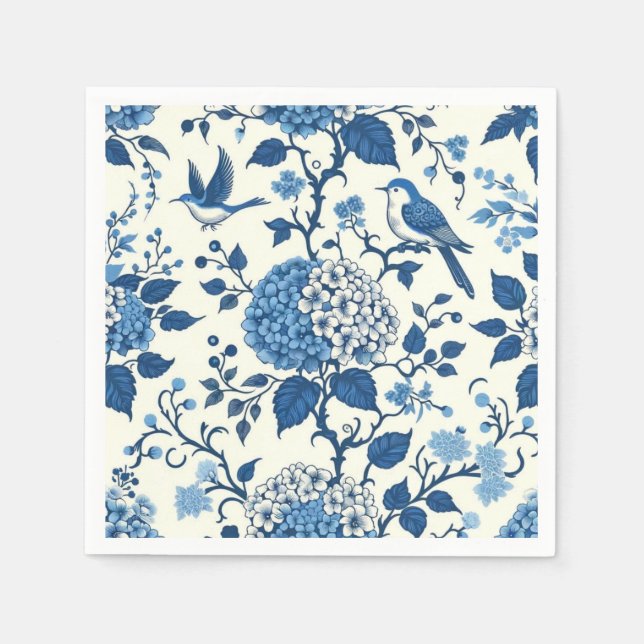 Custom Monogram Chinoiserie Blue and White  Napkin (Front)